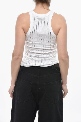 Tank Top in Cotone con Strass All Over