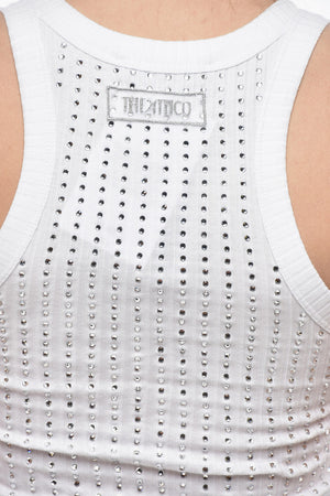 Tank Top in Cotone con Strass All Over