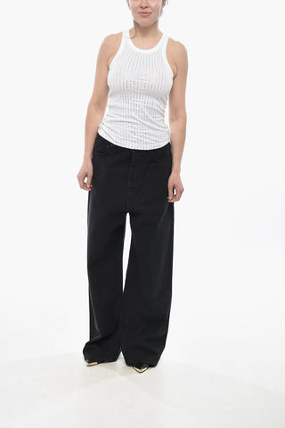 Tank Top in Cotone con Strass All Over