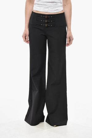 JEANS COUTURE Pantaloni Wide Leg in Misto Viscosa con Tripla Fibbia
