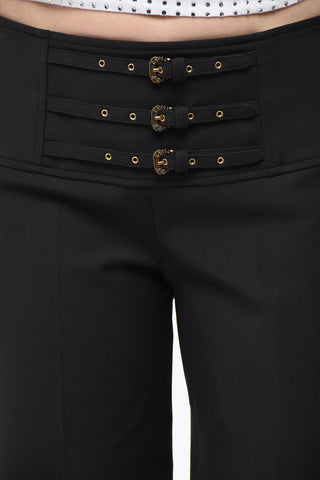 JEANS COUTURE Pantaloni Wide Leg in Misto Viscosa con Tripla Fibbia