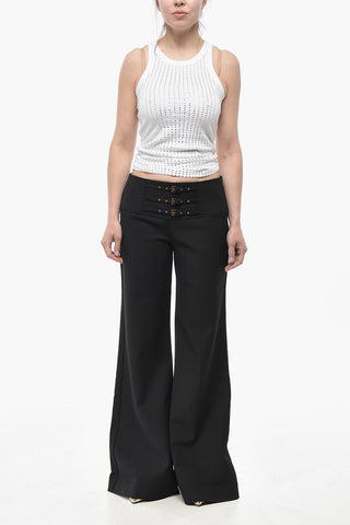 JEANS COUTURE Pantaloni Wide Leg in Misto Viscosa con Tripla Fibbia