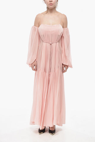 Chiffon Ruffled Dress with Puff Sleeves