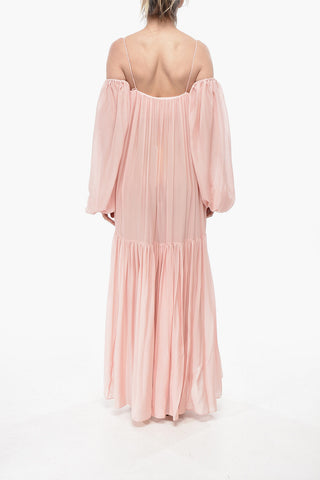 Chiffon Ruffled Dress with Puff Sleeves