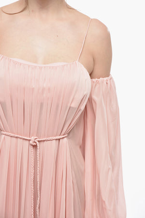 Vestito a Balze in Chiffon con Maniche a Palloncino