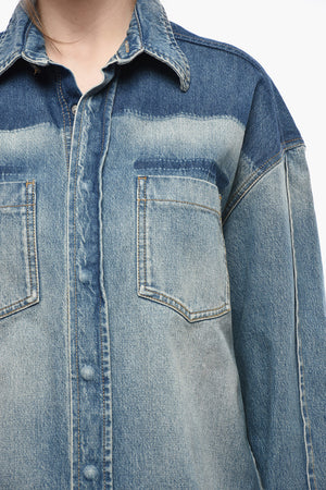 Vintage-Effect Denim Shirt With Snap Buttons