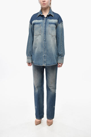 Vintage-Effect Denim Shirt With Snap Buttons
