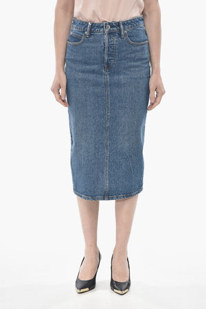 Denim Midi Skirt With Back Slit