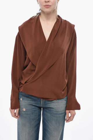 Wickelbluse aus Seide mit Kapuze