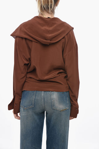 Wickelbluse aus Seide mit Kapuze