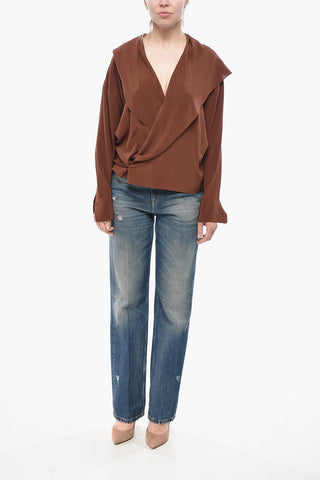 Wickelbluse aus Seide mit Kapuze