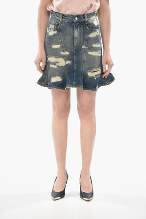 Distressed Denim Miniskirt With Flared Design