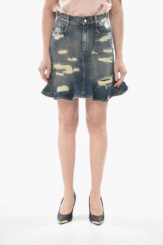 Distressed Denim Miniskirt With Flared Design