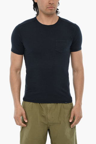 T-Shirt Girocollo in Cotone e Lino con Taschino