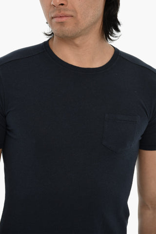T-Shirt Girocollo in Cotone e Lino con Taschino