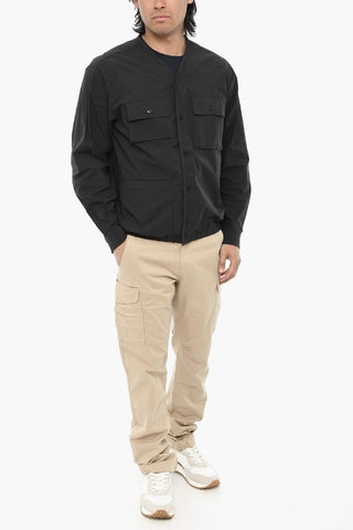 Solid Overshirt HIGH AERATION with Front Button Closure