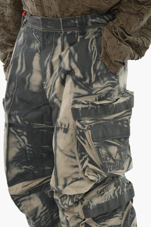 카고 팬츠 P-HUGH 오버사이즈 핏 구김 효과 프린트