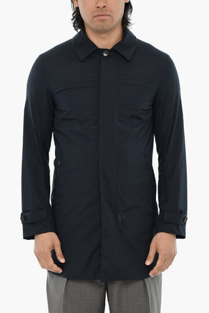 Stretch Nylon Coat With Concealed Button Fastening