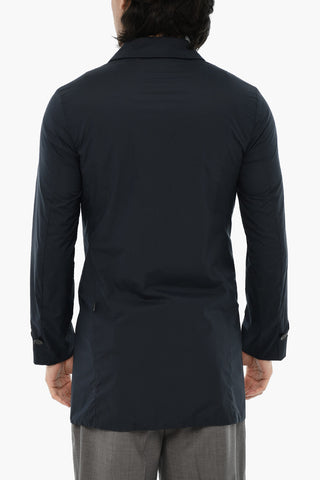 Stretch Nylon Coat With Concealed Button Fastening