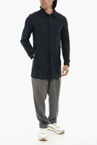Stretch Nylon Coat With Concealed Button Fastening