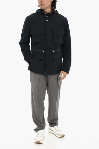 Solid-Color Utility Jacket with Removable Hood