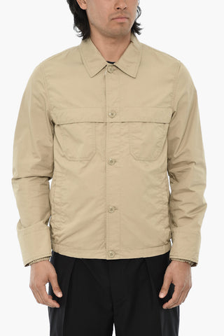 Overshirt in Misto Cotone a Tinta Unita con Abbottonatura Frontale