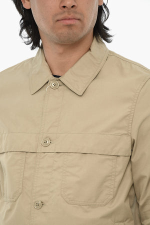 Overshirt in Misto Cotone a Tinta Unita con Abbottonatura Frontale