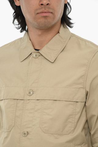 Overshirt in Misto Cotone a Tinta Unita con Abbottonatura Frontale