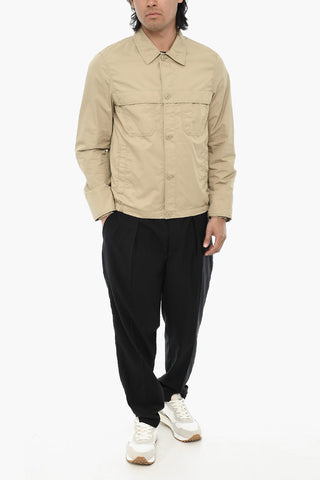 Overshirt in Misto Cotone a Tinta Unita con Abbottonatura Frontale