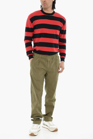 Single-Pleat Stretch-Cotton Pants with Elastic Waist