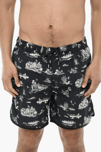 Patterned Nylon Boxer Swim Shorts