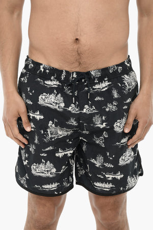 Patterned Nylon Boxer Swim Shorts