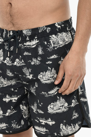 Patterned Nylon Boxer Swim Shorts