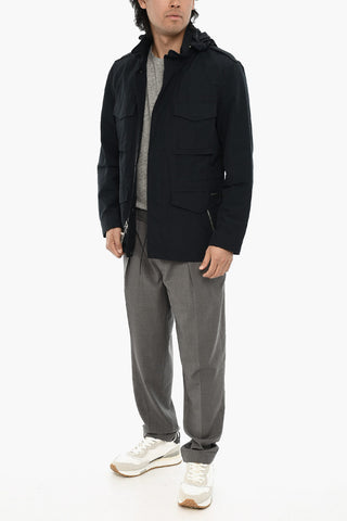 Giubbotto Utility in Misto Cotone con Cappuccio Estraibile