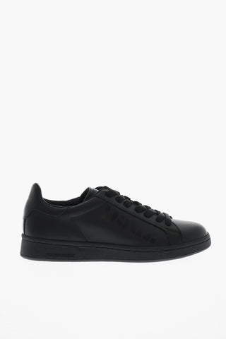 Sneakers Basse BOXER in Pelle a Tinta Unita con Logo Tono su Tono