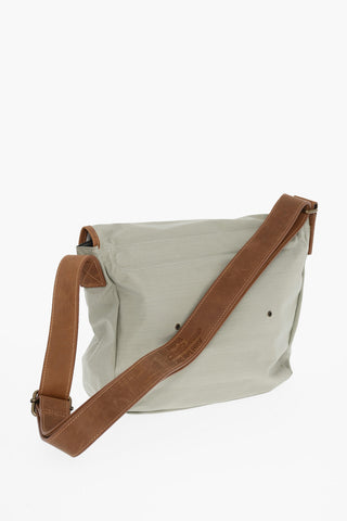 Checked Ripstop Shoulder Bag FLY FISHING with Front Print and Leather Strap