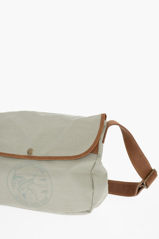Checked Ripstop Shoulder Bag FLY FISHING with Front Print and Leather Strap