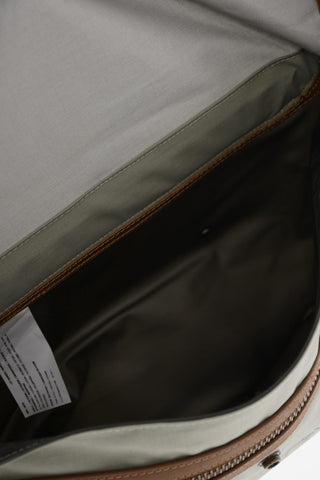 Checked Ripstop Shoulder Bag FLY FISHING with Front Print and Leather Strap