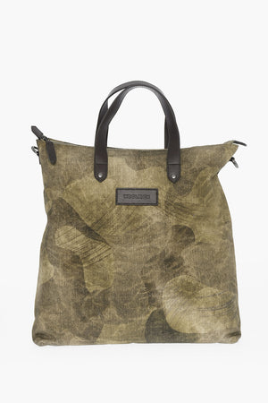 Borsa Tote Effetto Camouflage con Finiture in Pelle