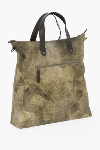 Borsa Tote Effetto Camouflage con Finiture in Pelle