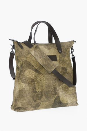 Borsa Tote Effetto Camouflage con Finiture in Pelle