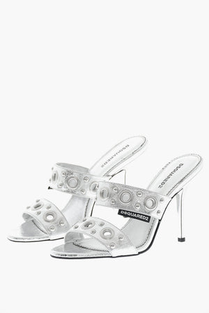 Cracked Leather Sandals with Metal Eyelet Details and 10cm Heel