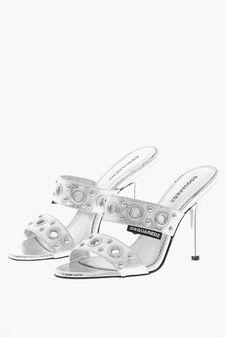 Cracked Leather Sandals with Metal Eyelet Details and 10cm Heel