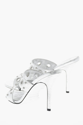 Cracked Leather Sandals with Metal Eyelet Details and 10cm Heel