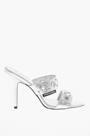 Sandalen Aus Cracked-Leder Mit Metallösen-Details Und 10cm Absatz