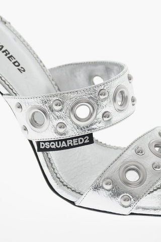 Cracked Leather Sandals with Metal Eyelet Details and 10cm Heel