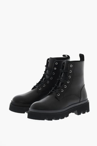 Leather Combat Boots MADE WITH LOVE with Contrasting Logo
