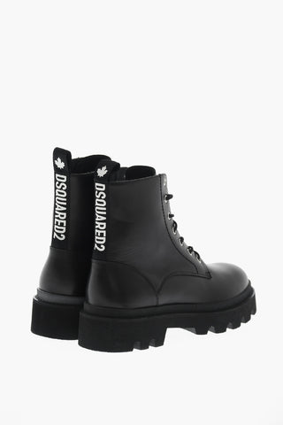 Leather Combat Boots MADE WITH LOVE with Contrasting Logo