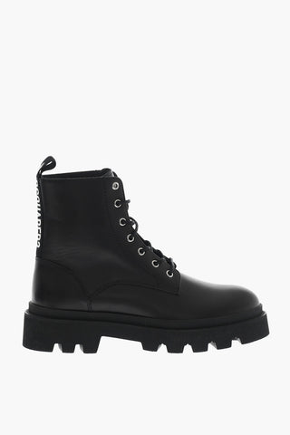 Leather Combat Boots MADE WITH LOVE with Contrasting Logo