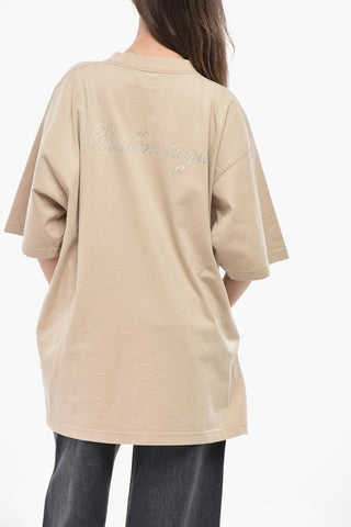 Oversized Cotton T-Shirt with Rhinestone Logo